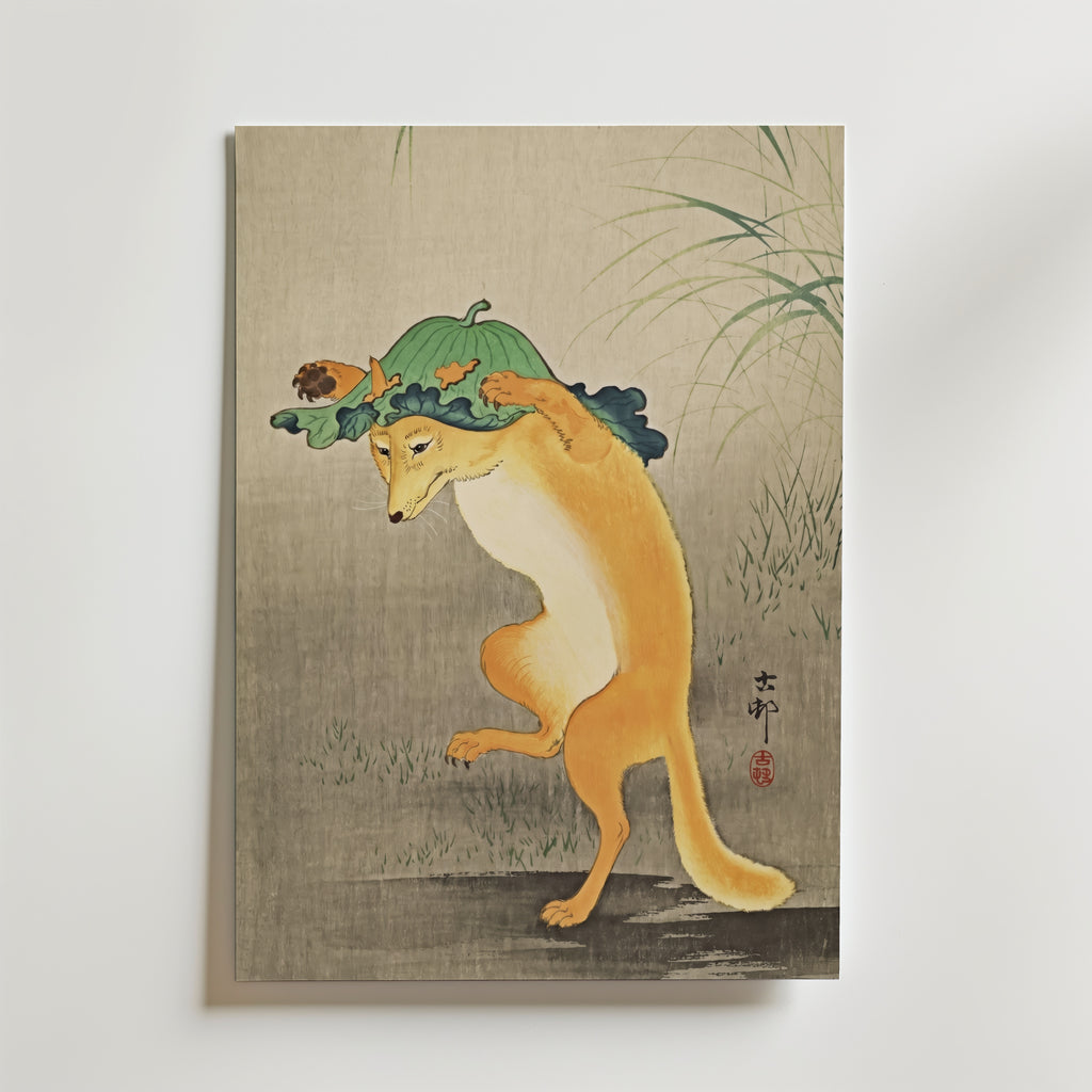 Dancing Fox Ohara Koson inramad affisch – konsttryck från Bozetto i hög kvalitet