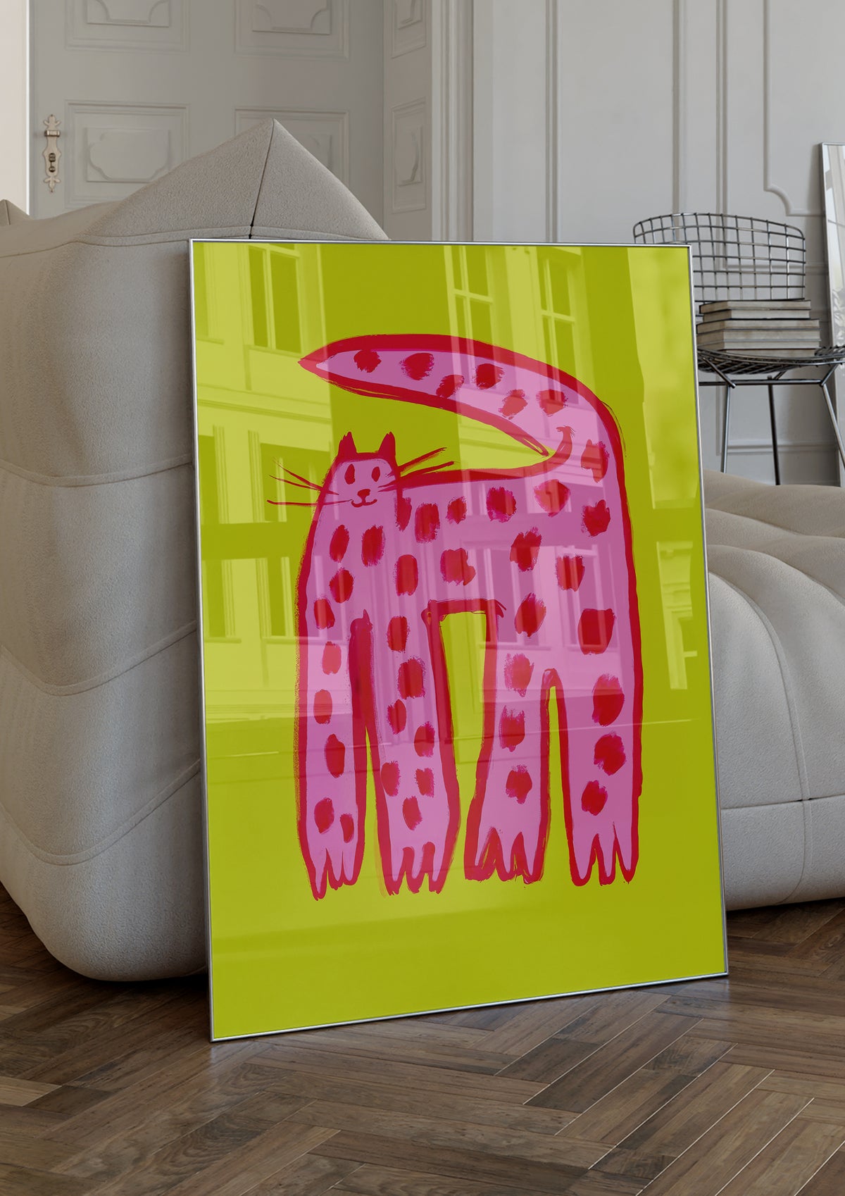 Playful Pink Cat poster visad rakt fram – Bozetto affisch i hög tryckkvalitet i hög tryckkvalitet