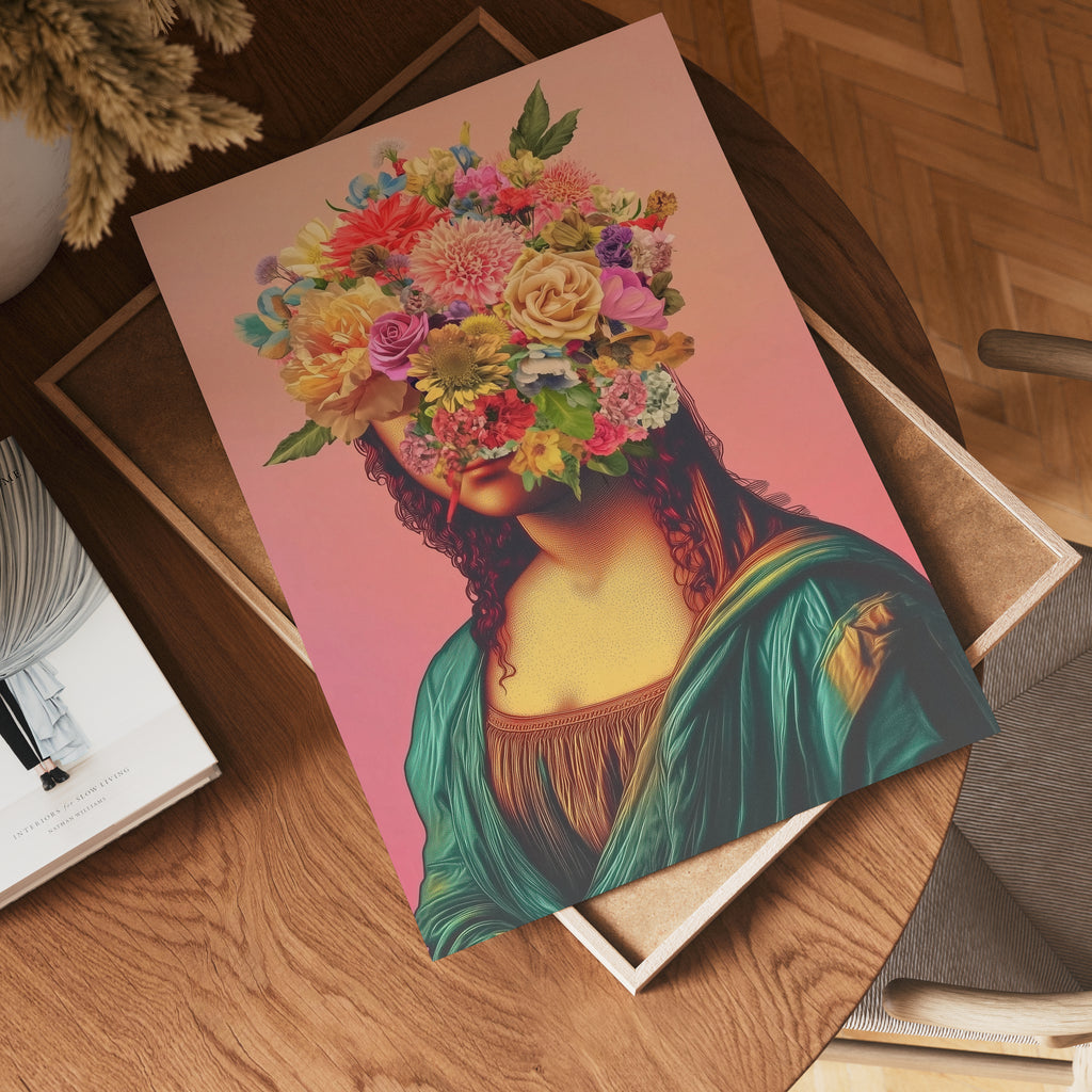 Floral Mona Lisa Portrait – affisch med stilfullt motiv från Bozetto i hög kvalitet