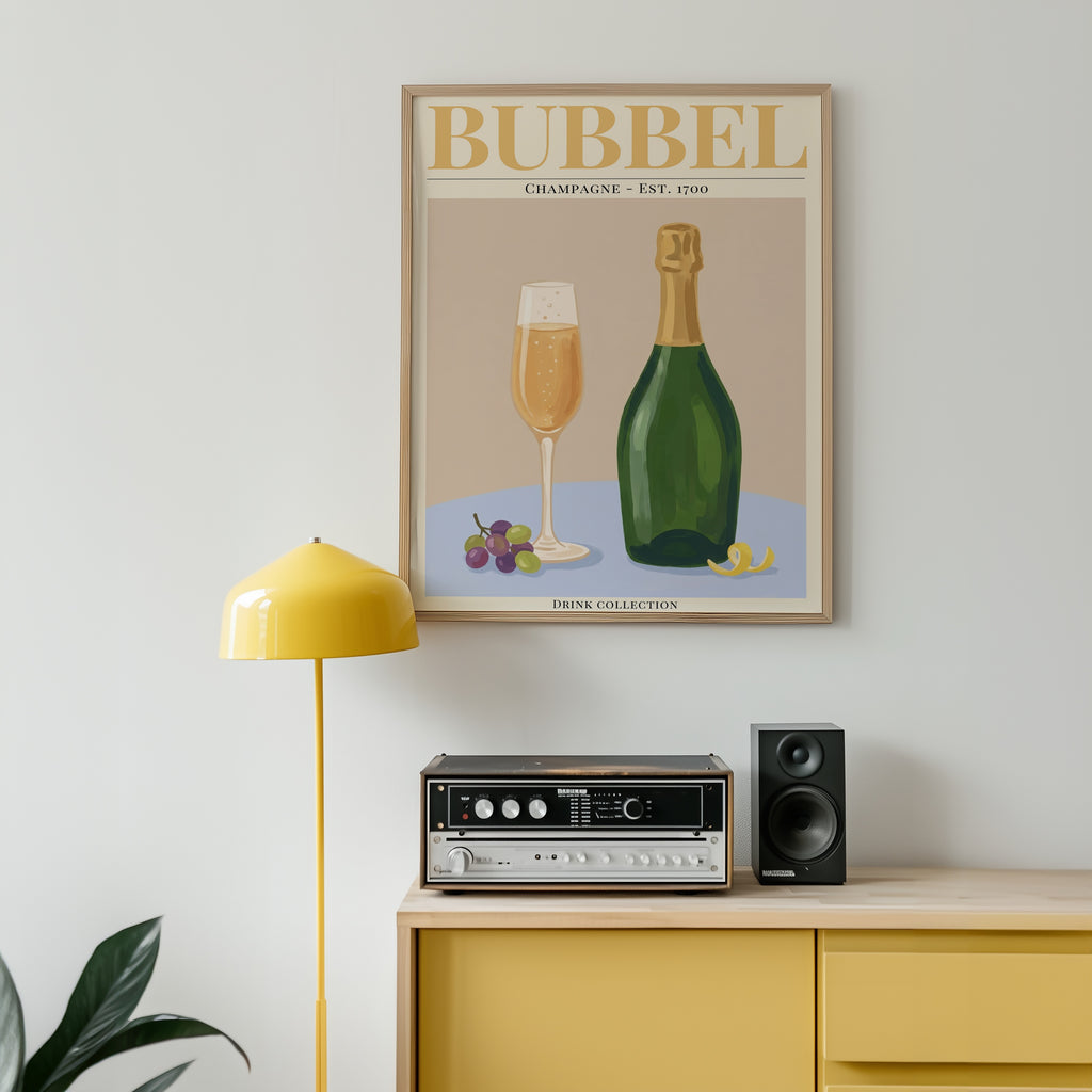 Bubbel affisch i ljust minimalistiskt vardagsrum – köp enkelt hos Bozetto i hög kvalitet