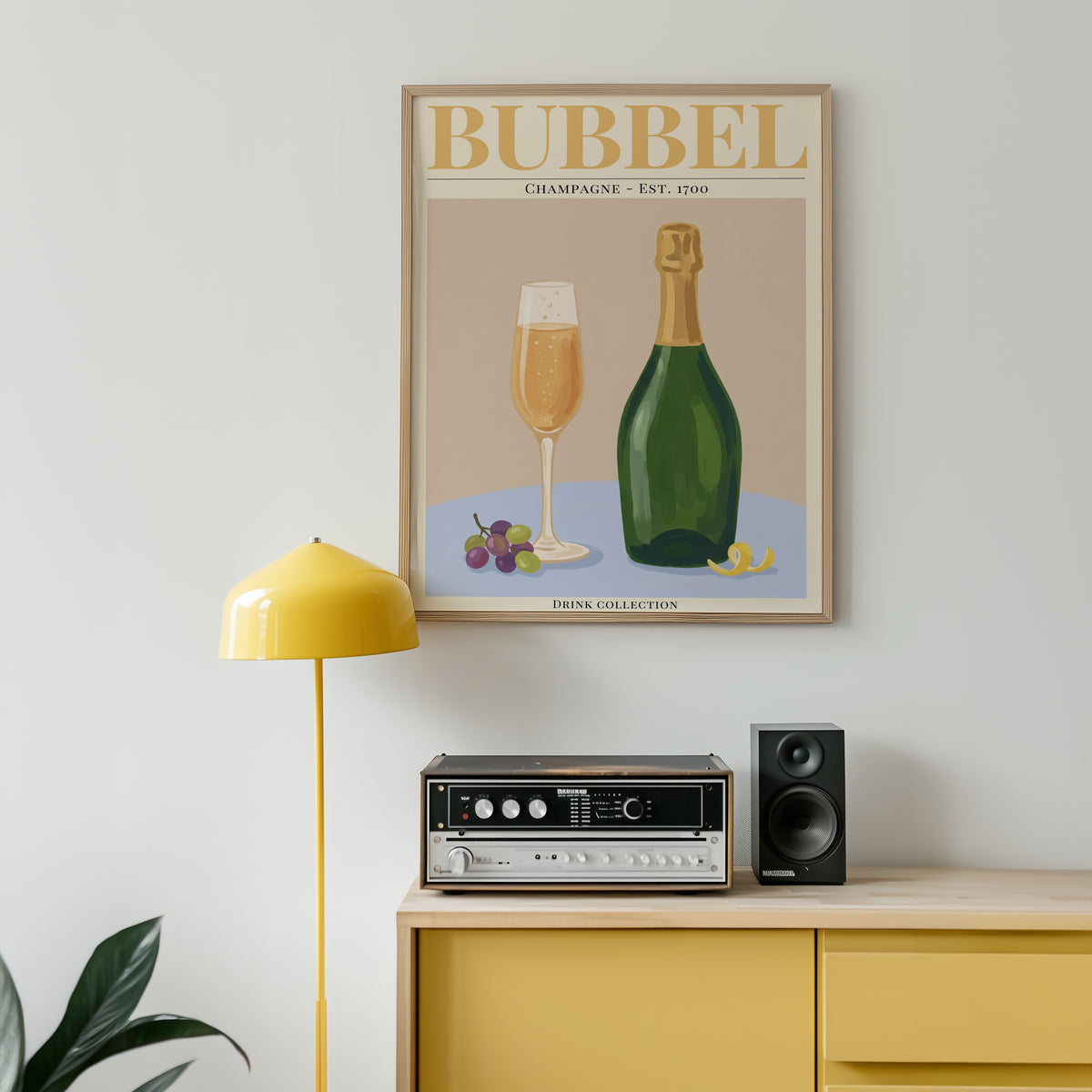 Bubbel affisch i ljust minimalistiskt vardagsrum – köp enkelt hos Bozetto i hög kvalitet