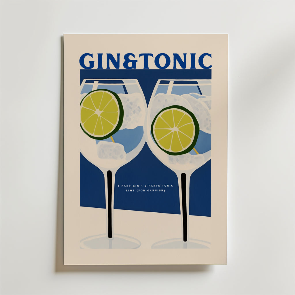 Gin & Tonic Cocktail – stilfullt konsttryck från Bozetto, tryckt på matt finpapper