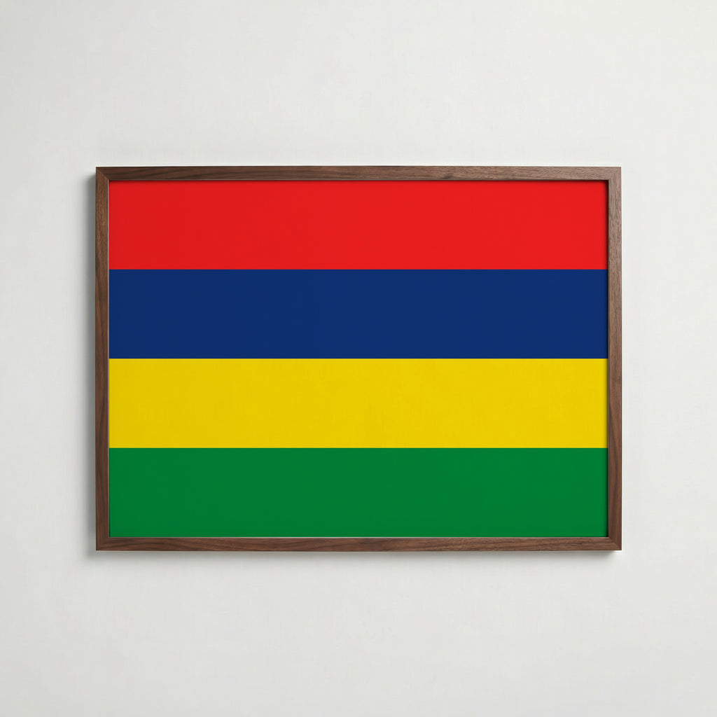 Mauritius National Flag Poster i valnötsram – varm konstaffisch för hemmet från Bozetto