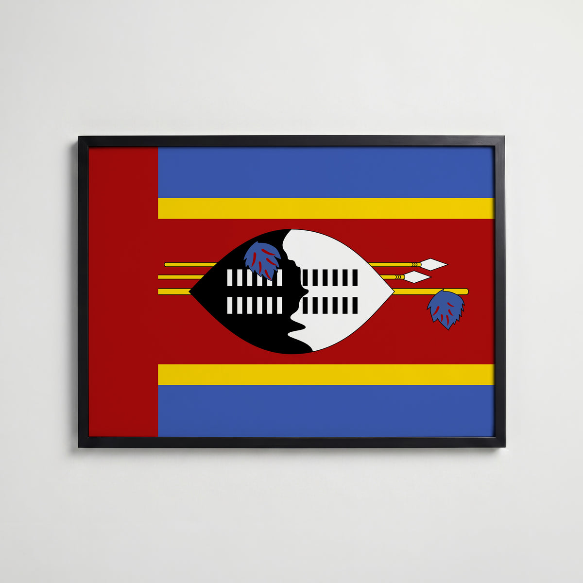 Eswatini National Flag Poster i svart ram – stilren konsttryck som väggdekor från Bozetto