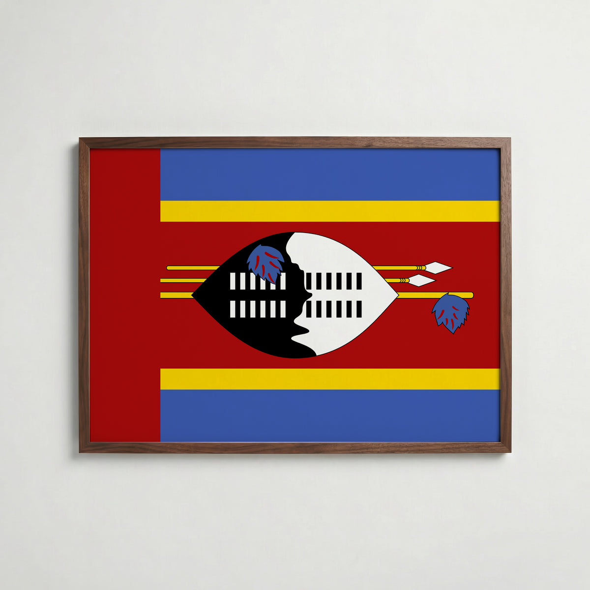 Eswatini National Flag Poster i valnötsram – varm konstaffisch för hemmet från Bozetto