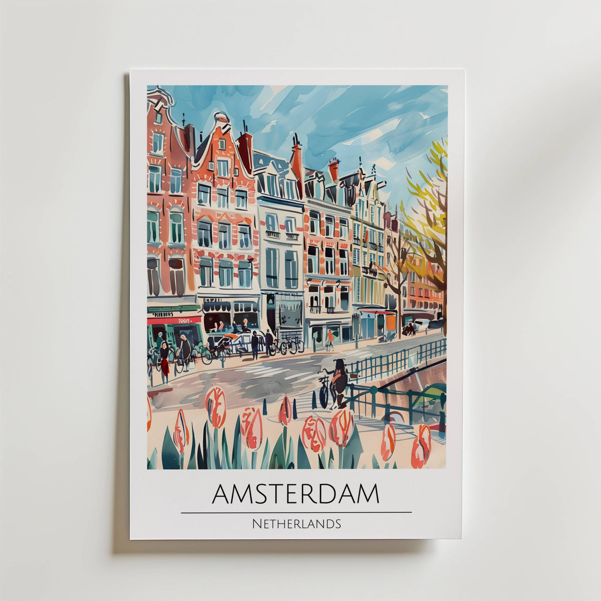 Amsterdam Tulip Canal – stilfullt konsttryck från Bozetto, tryckt på matt finpapper