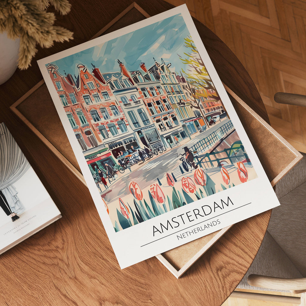 Amsterdam Tulip Canal poster visad rakt fram – Bozetto affisch i hög tryckkvalitet