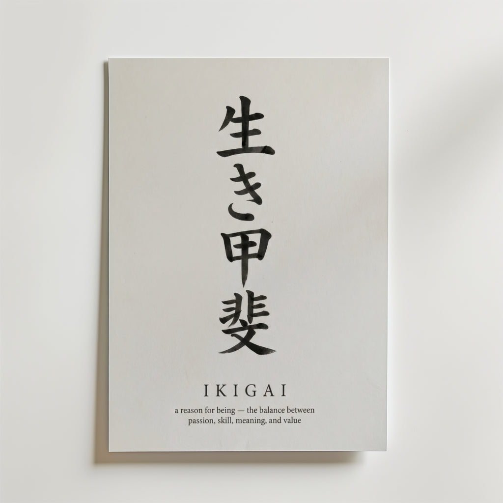 Ikigai Minimal – stilfullt konsttryck från Bozetto, tryckt på matt finpapper i hög tryckkvalitet