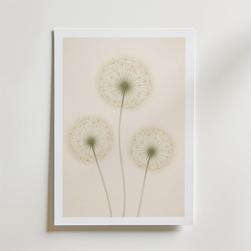 Quiet Dandelion Trio affisch inramad i neutral ram – konsttryck från Bozetto – nr 1