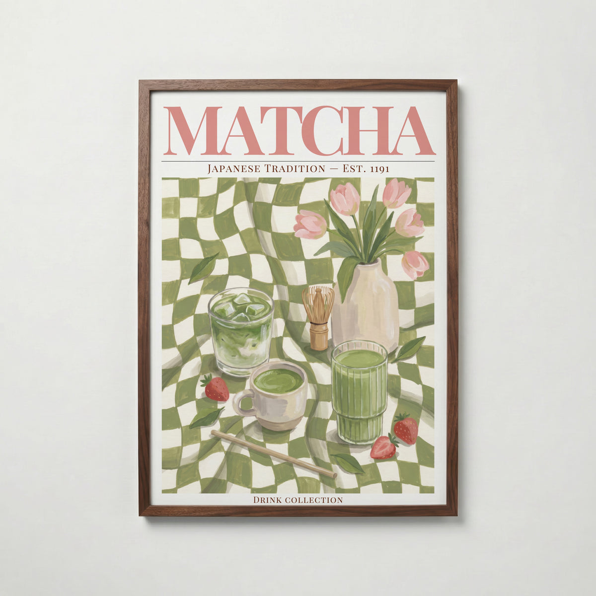 Matcha affisch i valnötsram – mörkbrun inramning med exklusiv känsla, Bozetto i hög tryckkvalitet