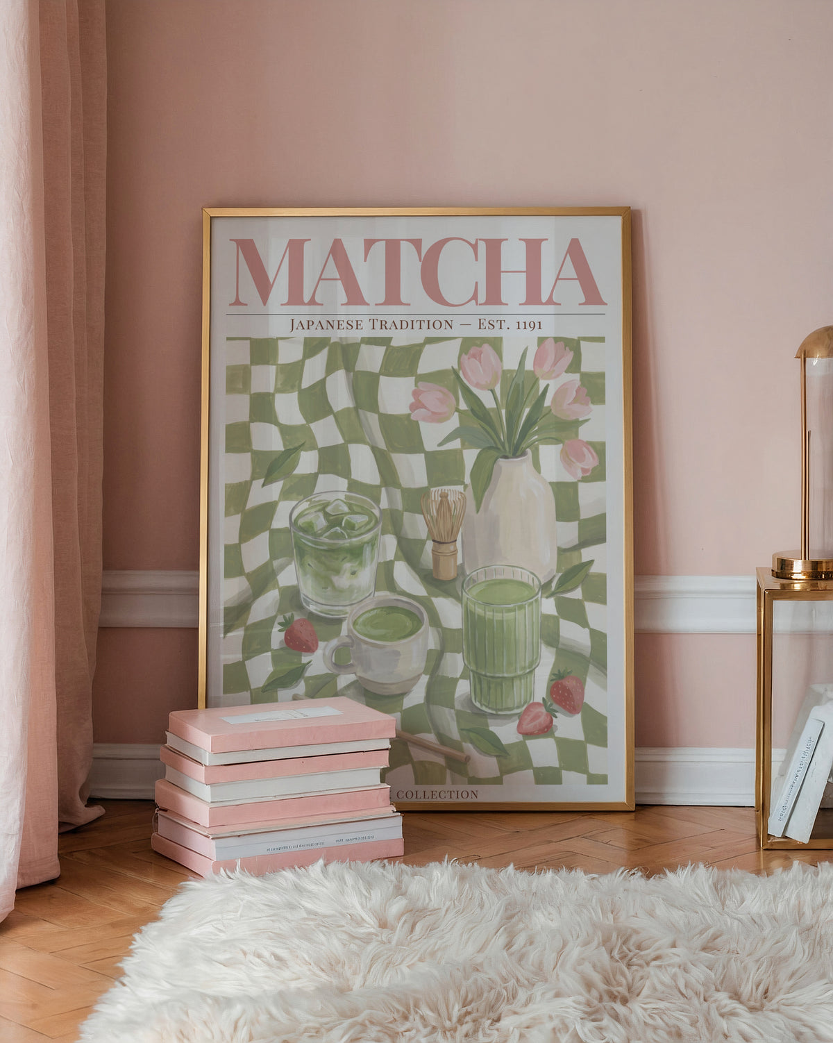 Matcha affisch i ljust minimalistiskt vardagsrum – köp enkelt hos Bozetto i hög kvalitet