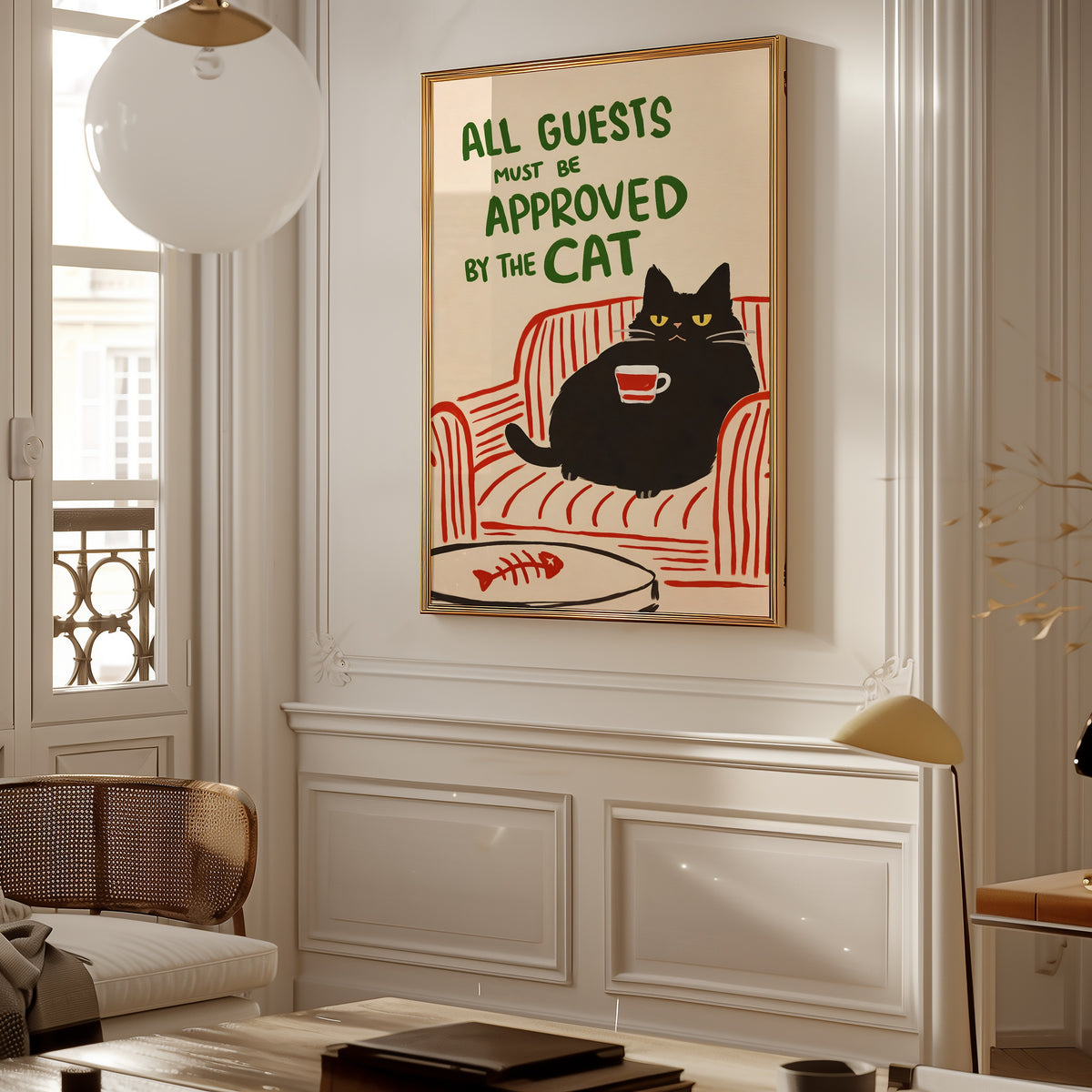 Approved by the Cat poster i ljust vardagsrum utan passepartout, kant till kant motiv, Bozetto