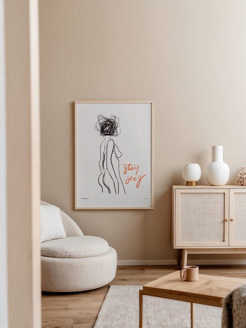Väggmockup av Sexy but Lost affisch på ljus tegelvägg – Bozetto konsttryck i hög tryckkvalitet