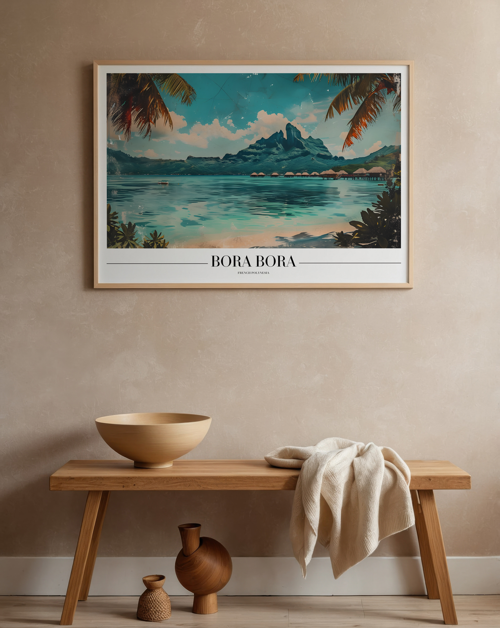 Mockup av Bora Bora Paradise affisch på vägg – köp enkelt hos Bozetto i hög kvalitet
