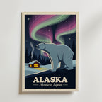 Arctic Aurora Poster – isbjörn under norrsken med stuga i Alaska