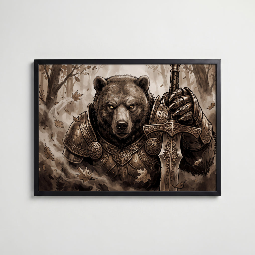 Bear Knight Poster med svart ram