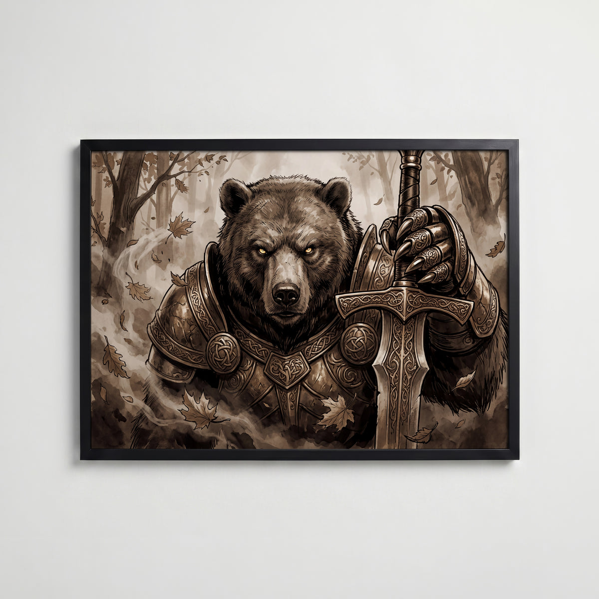 Bear Knight Poster med svart ram