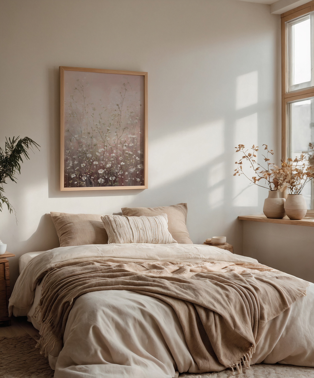 Blush Meadow affisch i ljust minimalistiskt vardagsrum – köp enkelt hos Bozetto i hög kvalitet