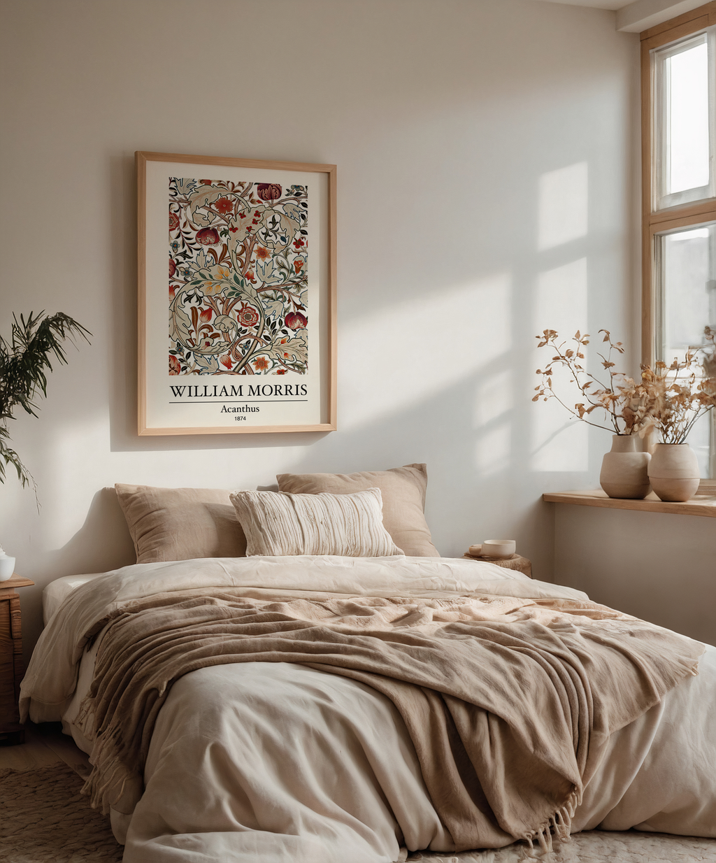 William Morris Acanthus 1874 affisch i ljust minimalistiskt vardagsrum – Bozetto