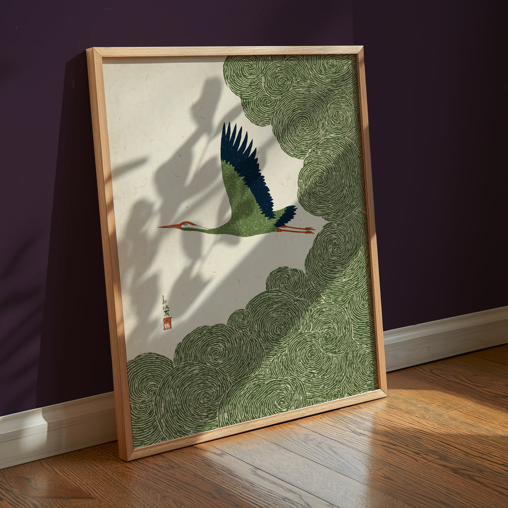 Silent Flight affisch i ljust minimalistiskt vardagsrum – köp enkelt hos Bozetto