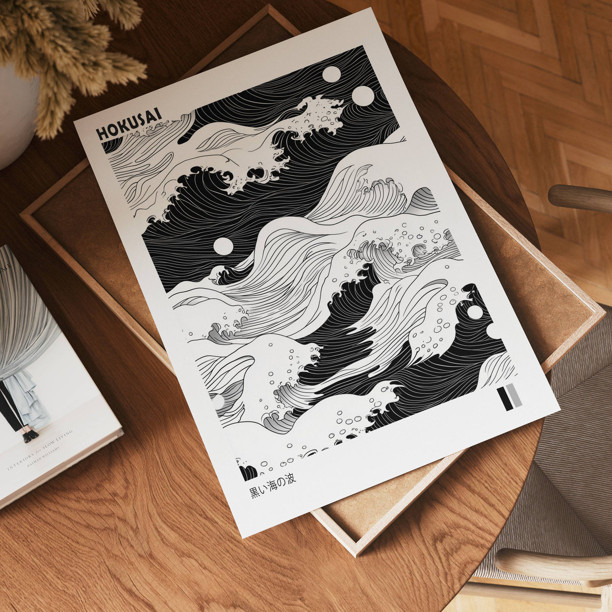 Black and White Hokusai – affisch med stilfullt motiv från Bozetto i hög kvalitet