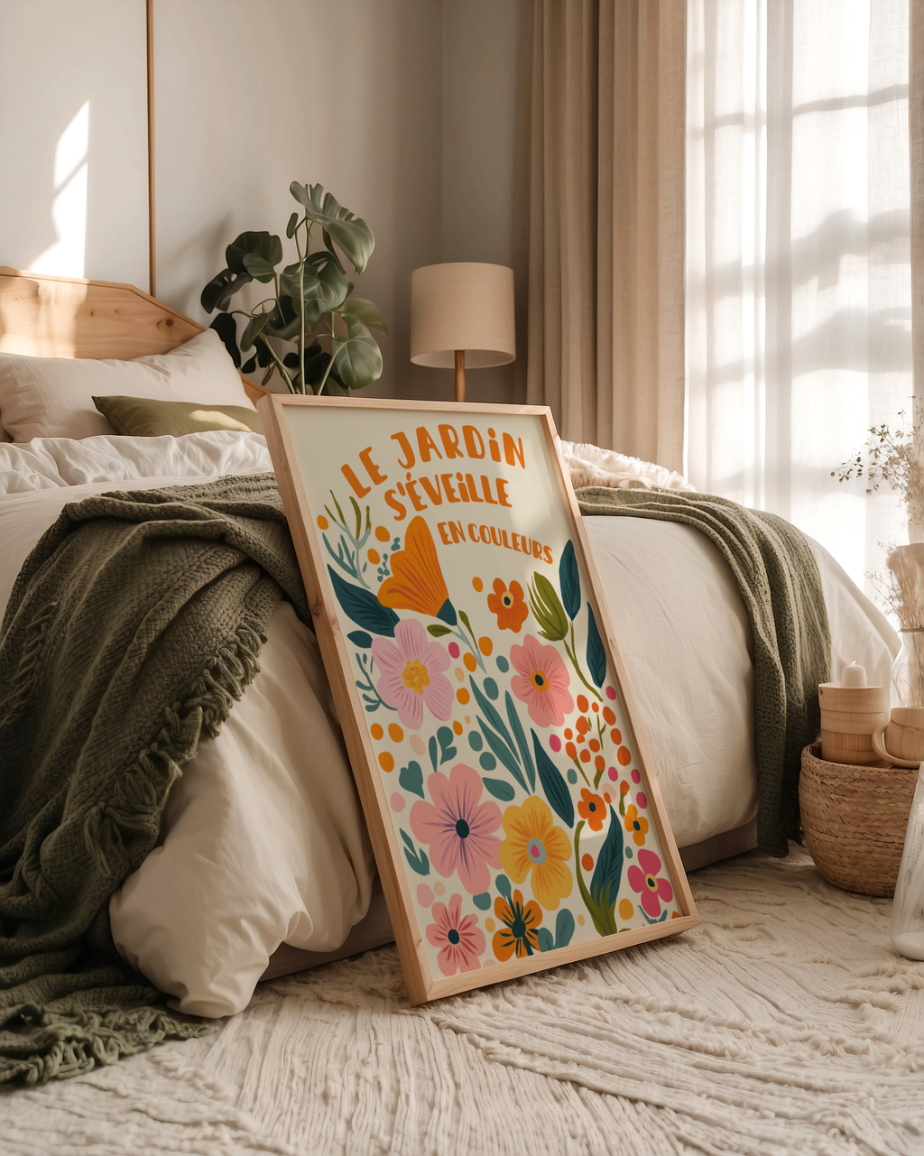 Väggmockup av Floral garden affisch på ljus tegelvägg – Bozetto konsttryck i hög tryckkvalitet