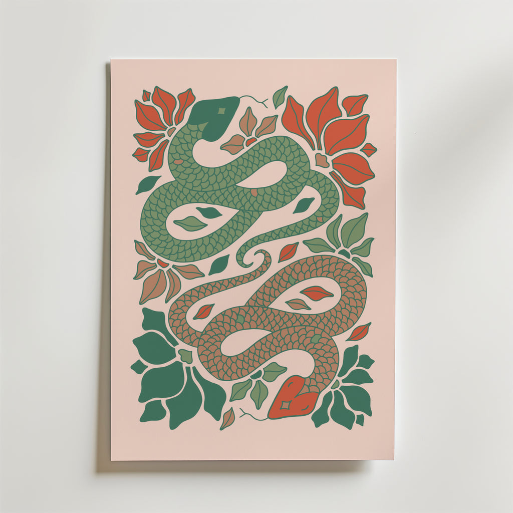 Garden Serpent – stilfullt konsttryck från Bozetto, tryckt på matt finpapper i hög tryckkvalitet