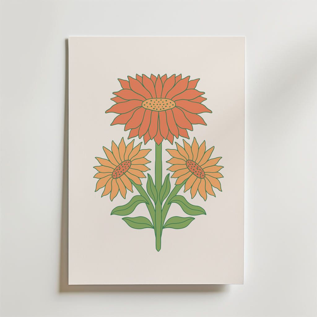 Sunburst Blooms – stilfullt konsttryck från Bozetto, tryckt på matt finpapper i hög tryckkvalitet
