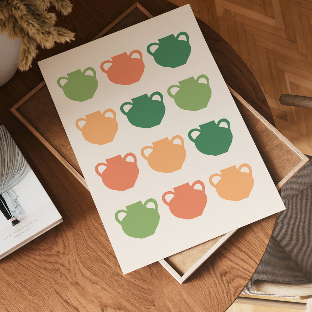 Retro Tea Cup Grid poster visad rakt fram – Bozetto affisch i hög tryckkvalitet i hög tryckkvalitet