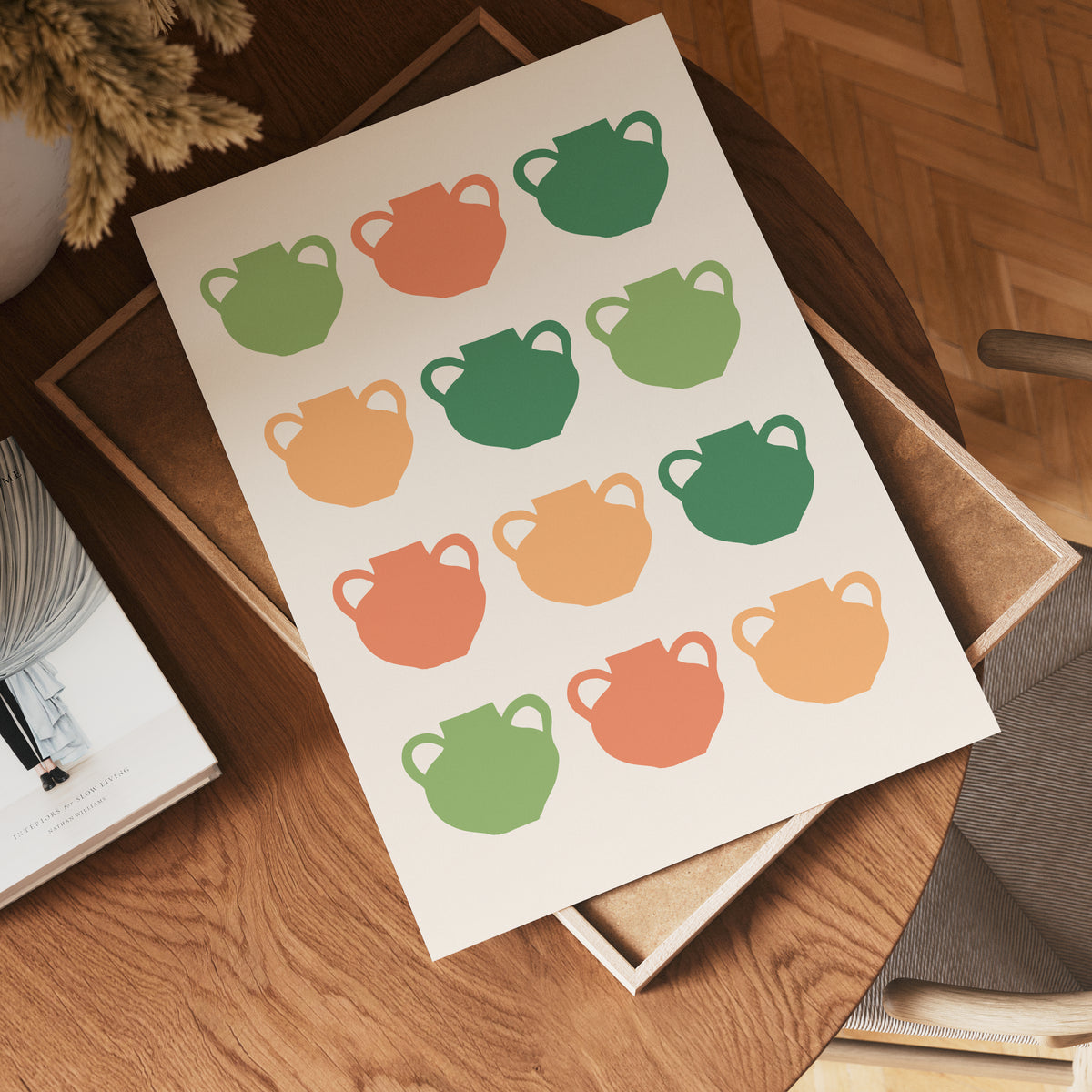 Retro Tea Cup Grid poster visad rakt fram – Bozetto affisch i hög tryckkvalitet i hög tryckkvalitet