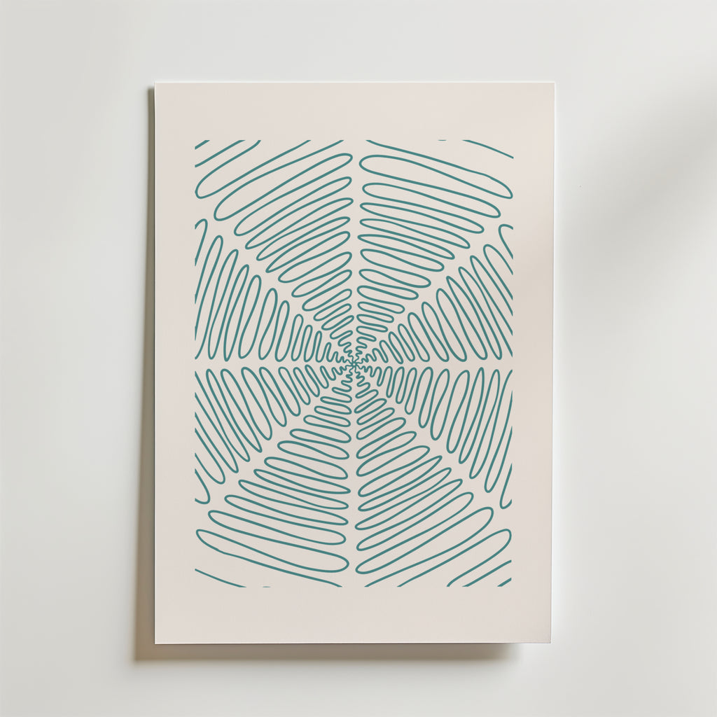 Teal Spiral Symmetry – stilfullt konsttryck från Bozetto, tryckt på matt finpapper