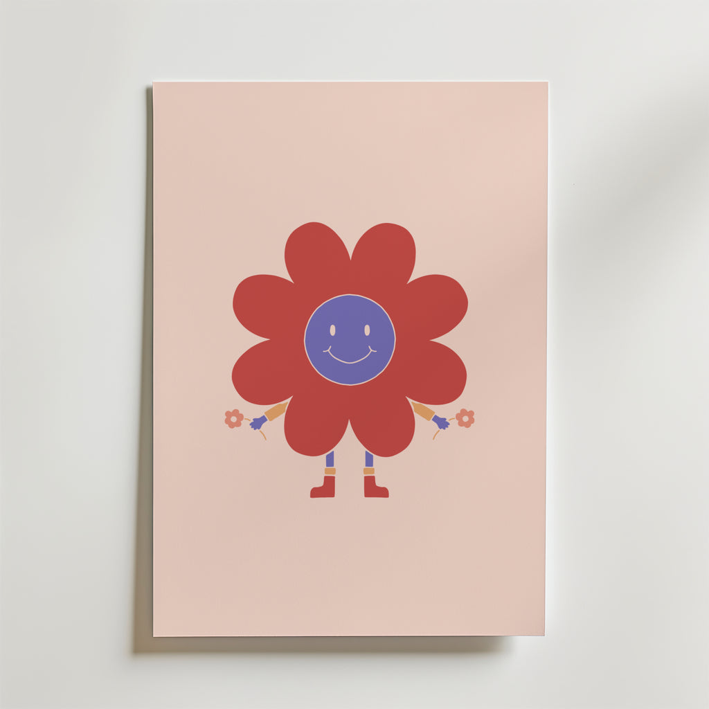 Happy Flower Character – stilfullt konsttryck från Bozetto, tryckt på matt finpapper