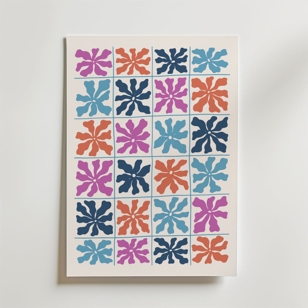 Color Block Flower Grid – stilfullt konsttryck från Bozetto, tryckt på matt finpapper