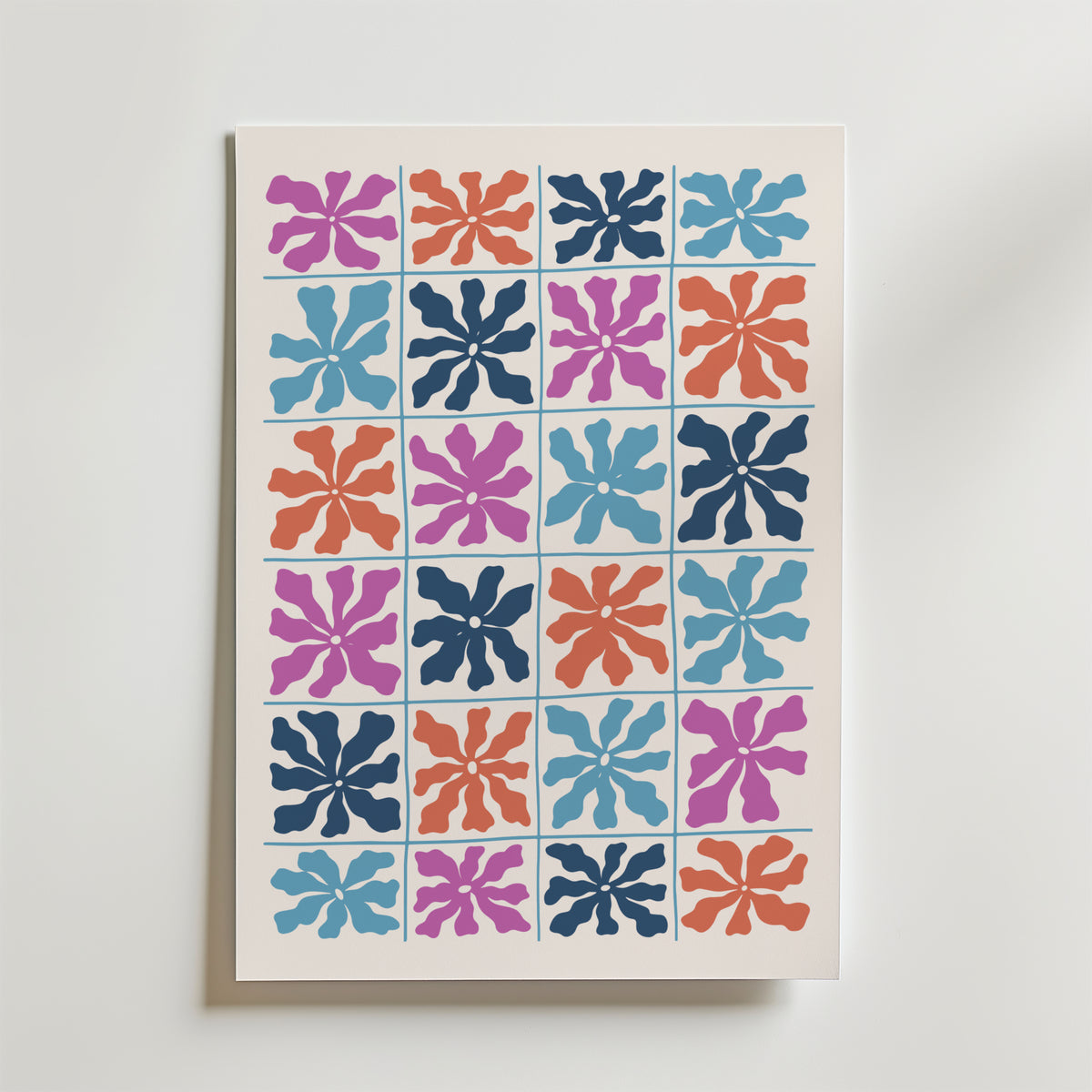 Color Block Flower Grid – stilfullt konsttryck från Bozetto, tryckt på matt finpapper