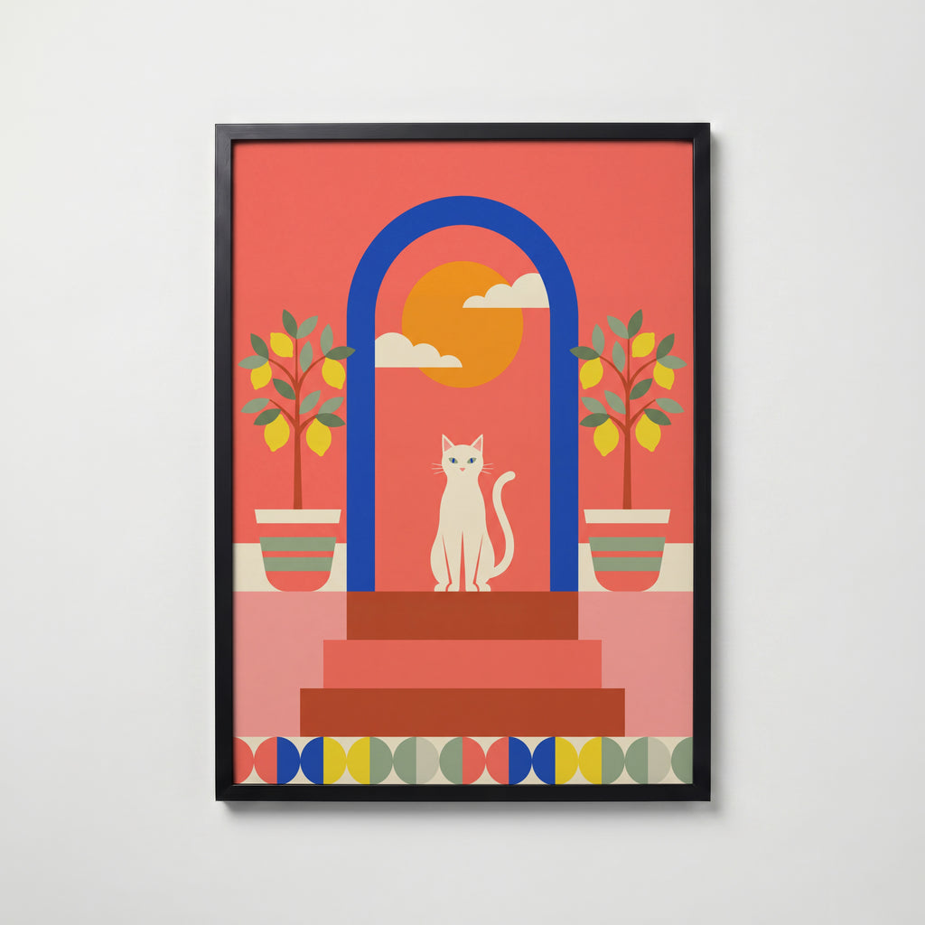 Cat Under the Blue Arch Poster – svart ram