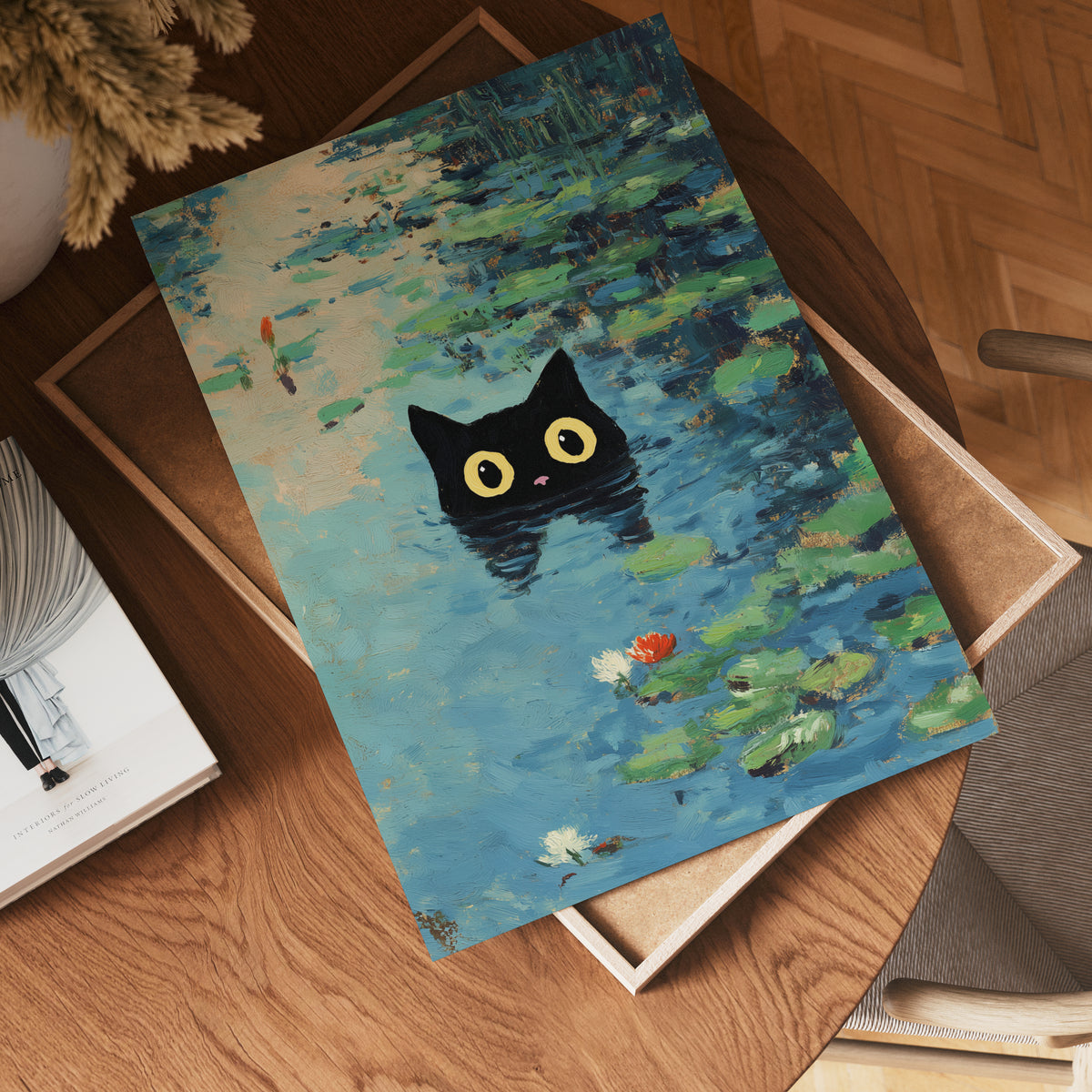 Waterlily Cat – Bozetto poster i hög kvalitet, perfekt för varje rum i hemmet i hög tryckkvalitet