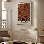 Cat in the Acanthus William Morris Poster – svart katt gömd bland William Morris akantusblad i burgundy och guld