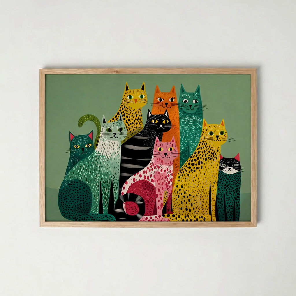 Colorful Cat Collective poster visad rakt fram – Bozetto affisch i hög tryckkvalitet