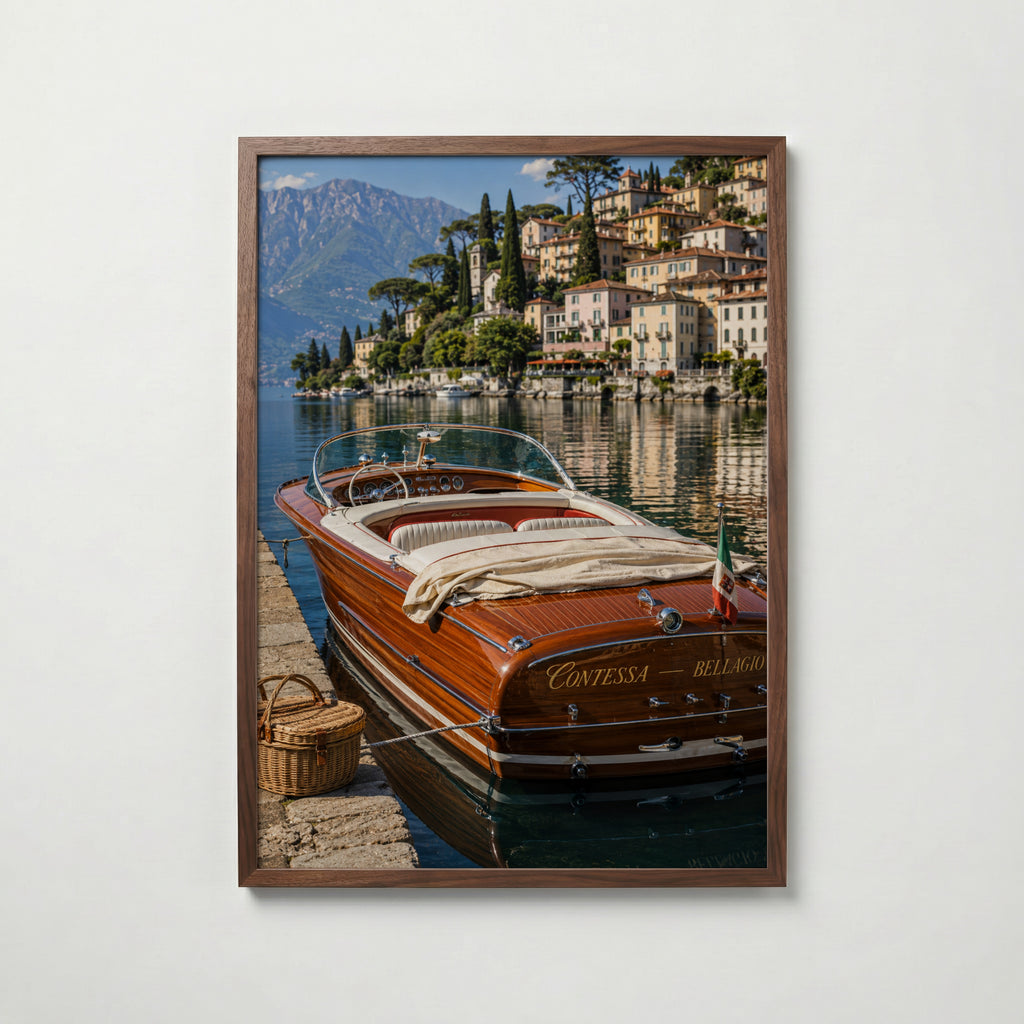 Marco Ricci Contessa at Bellagio Poster – klassisk ångbåt vid stranden i Bellagio vid Comosjön