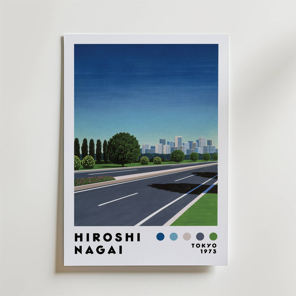 Mockup av Hiroshi Nagai City Driveway affisch på vägg – köp enkelt hos Bozetto i hög kvalitet