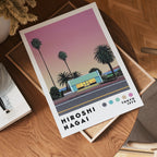 Väggmockup med Hiroshi Nagai Evening Motel – köp enkelt hos Bozetto affisch i hög kvalitet