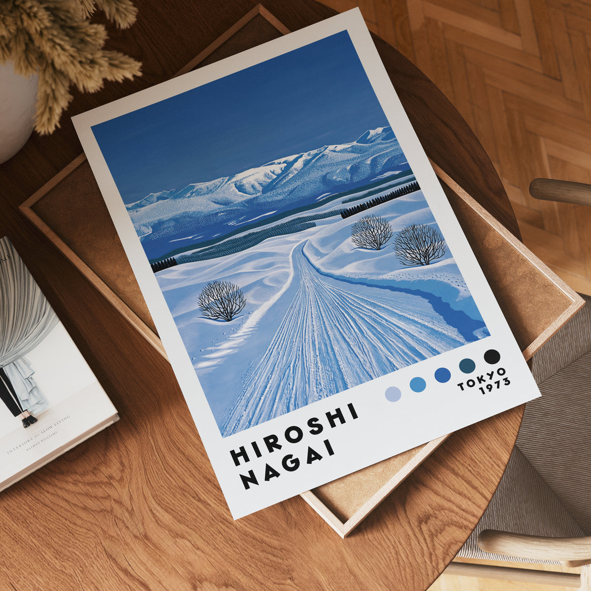 Väggmockup med Hiroshi Nagai Winter Horizon – köp enkelt hos Bozetto affisch i hög kvalitet