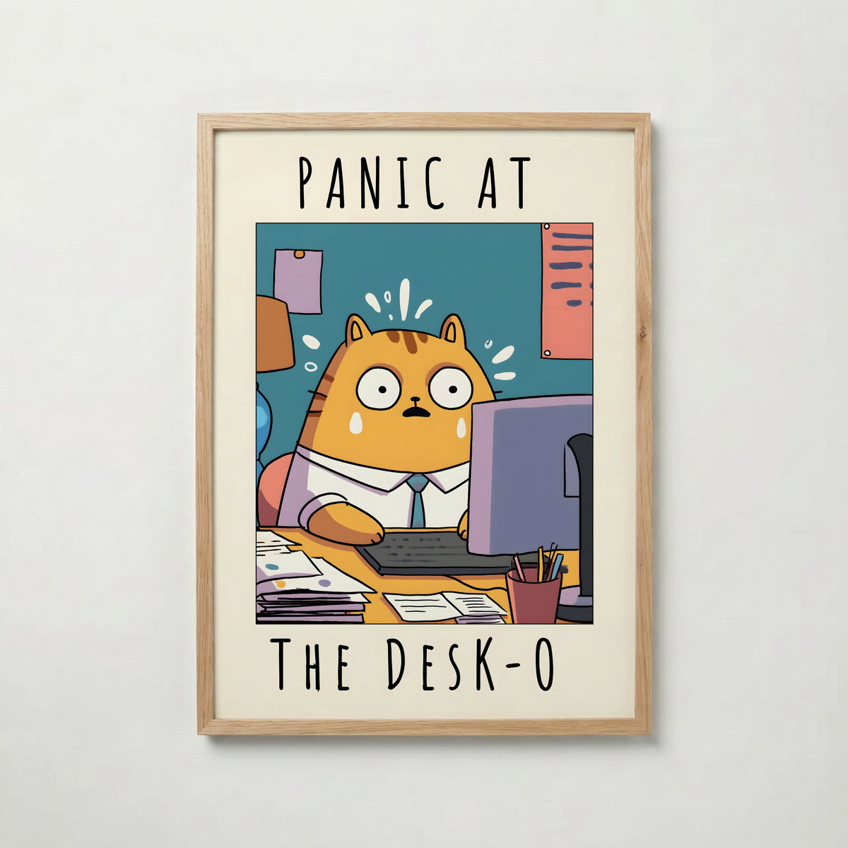 Corporate Panic Cat poster visad rakt fram – Bozetto affisch i hög tryckkvalitet