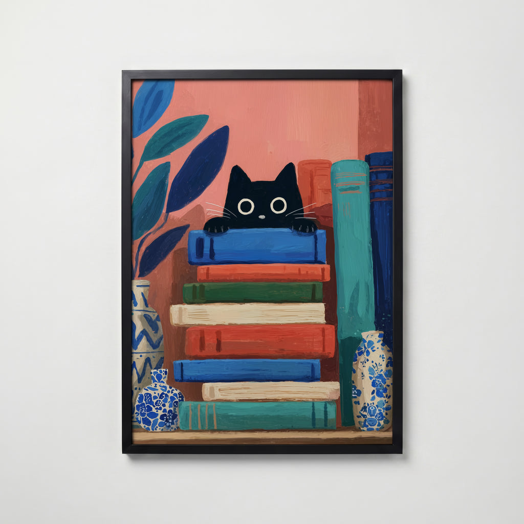 Curious Book Cat – affisch med snyggt motiv, köp enkelt hos Bozetto i flera storlekar