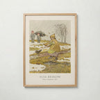 Elsa Beskow Olles Skidfärd 1907 affisch i ljus ekram med naturligt träutseende – Bozetto
