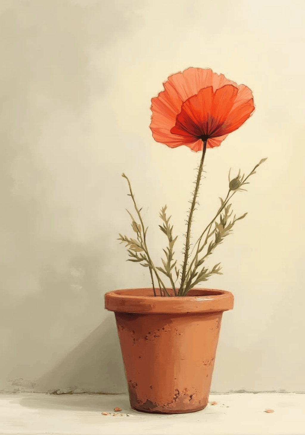 Potted Ped Poppy Flower affisch på vit bakgrund – köp enkelt hos Bozetto i hög kvalitet