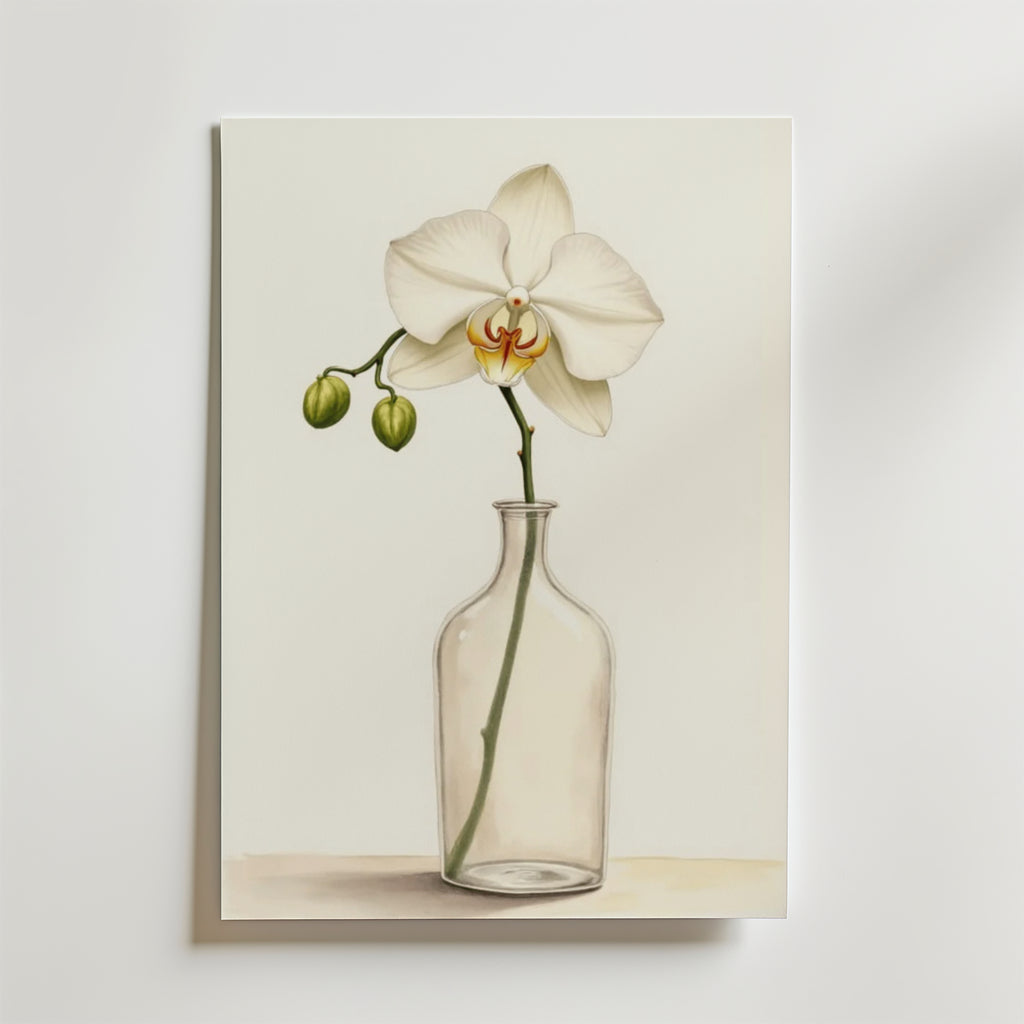 Elegant White Orchid In Glass – stilfullt konsttryck från Bozetto, tryckt på matt finpapper
