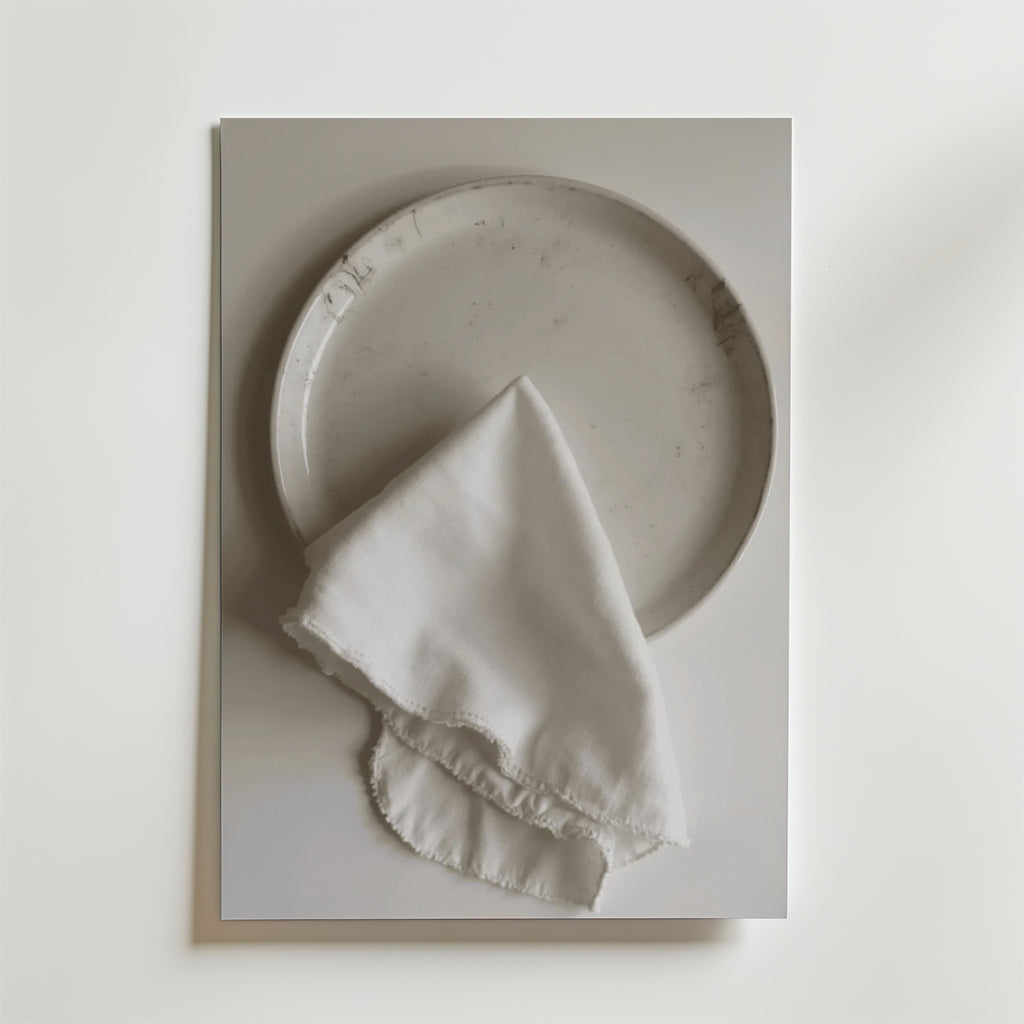 White linen dinner napkin – stilfullt konsttryck från Bozetto, tryckt på matt finpapper