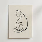 Feline Curl Poster – minimal linjekonst av sittande katt i spiral