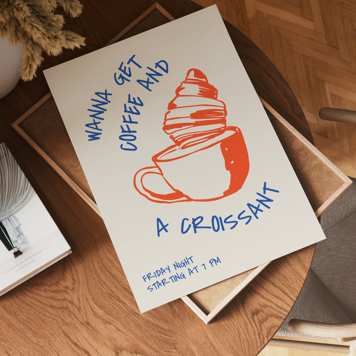 Get Coffee And Croissant – affisch med stilfullt motiv från Bozetto i hög kvalitet